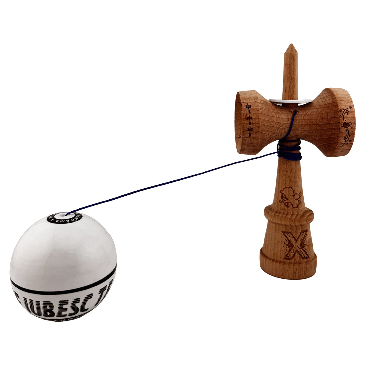 Kendama X TE IUBESC Originala, Profesionala, Flippy, Super Sticky cu Cupe Mari KING SIZE V3, Gaura in Baza, Rulment Metalic, din lemn 18 cm, Ata 62/65 cm, Alb/Alb - vivimall.ro