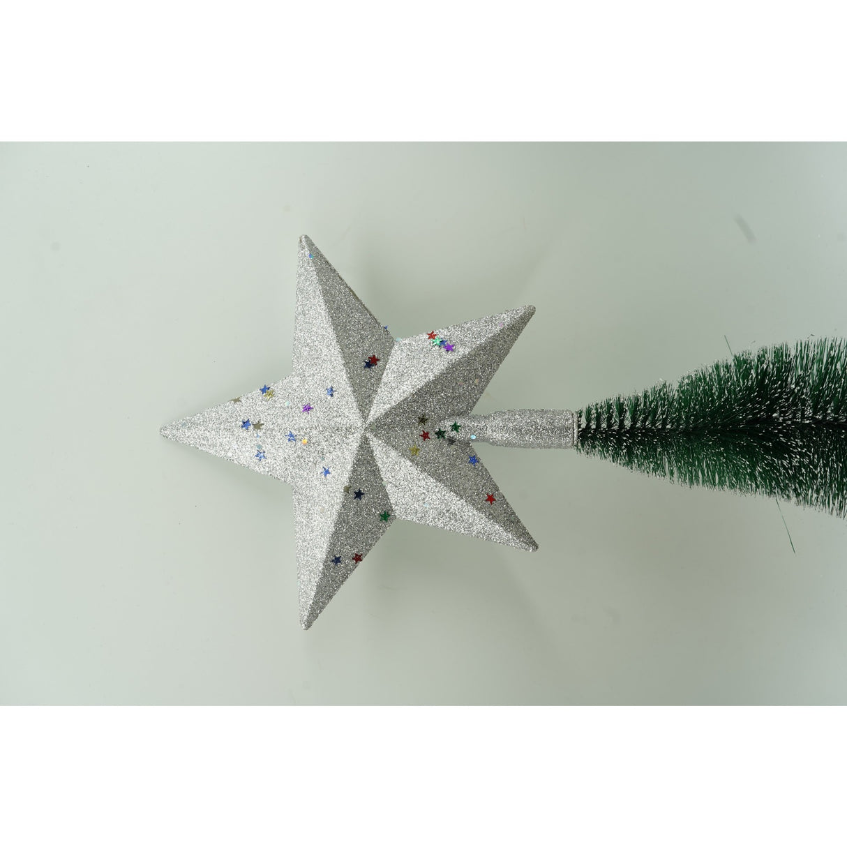 Varf decorativ de brad, Argintiu, in forma de Stea, design cu paiete, din Plastic, 18 cm x 20 cm, Interior/Exterior, Flippy - vivimall.ro