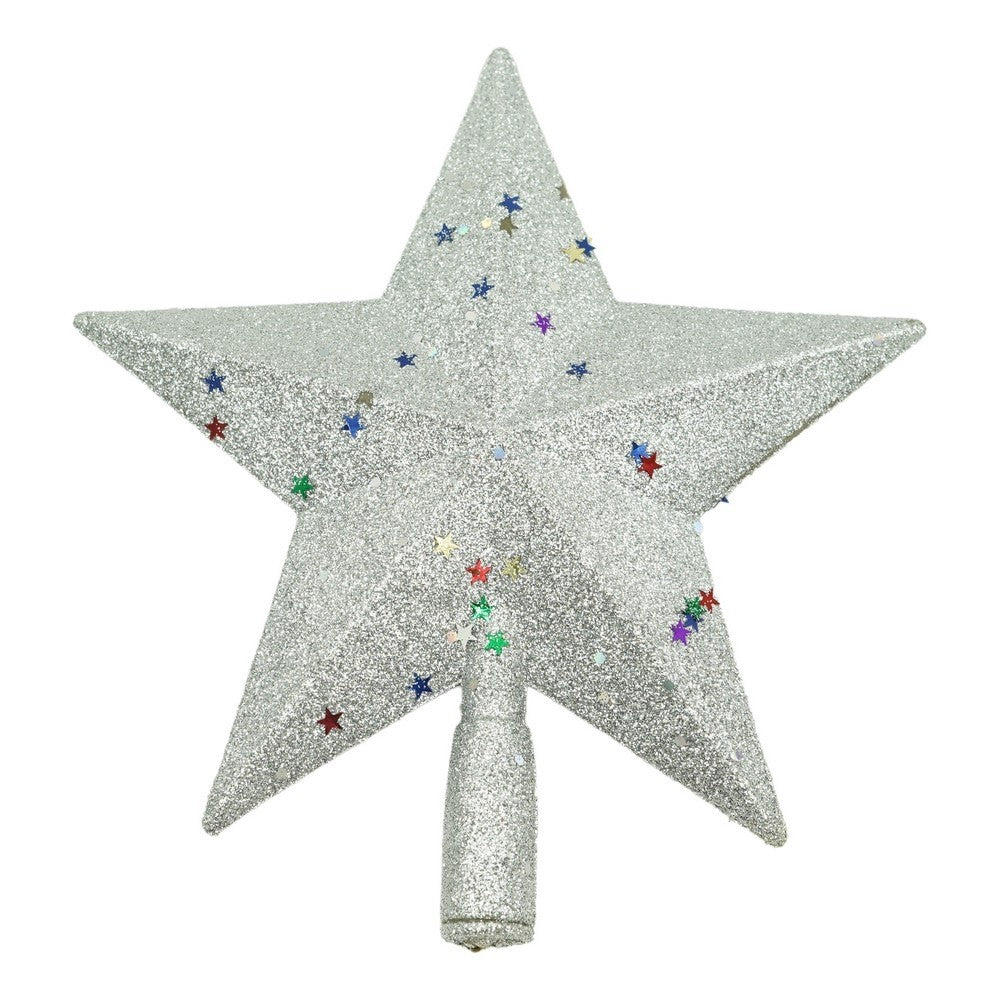 Varf decorativ de brad, Argintiu, in forma de Stea, design cu paiete, din Plastic, 18 cm x 20 cm, Interior/Exterior, Flippy - vivimall.ro