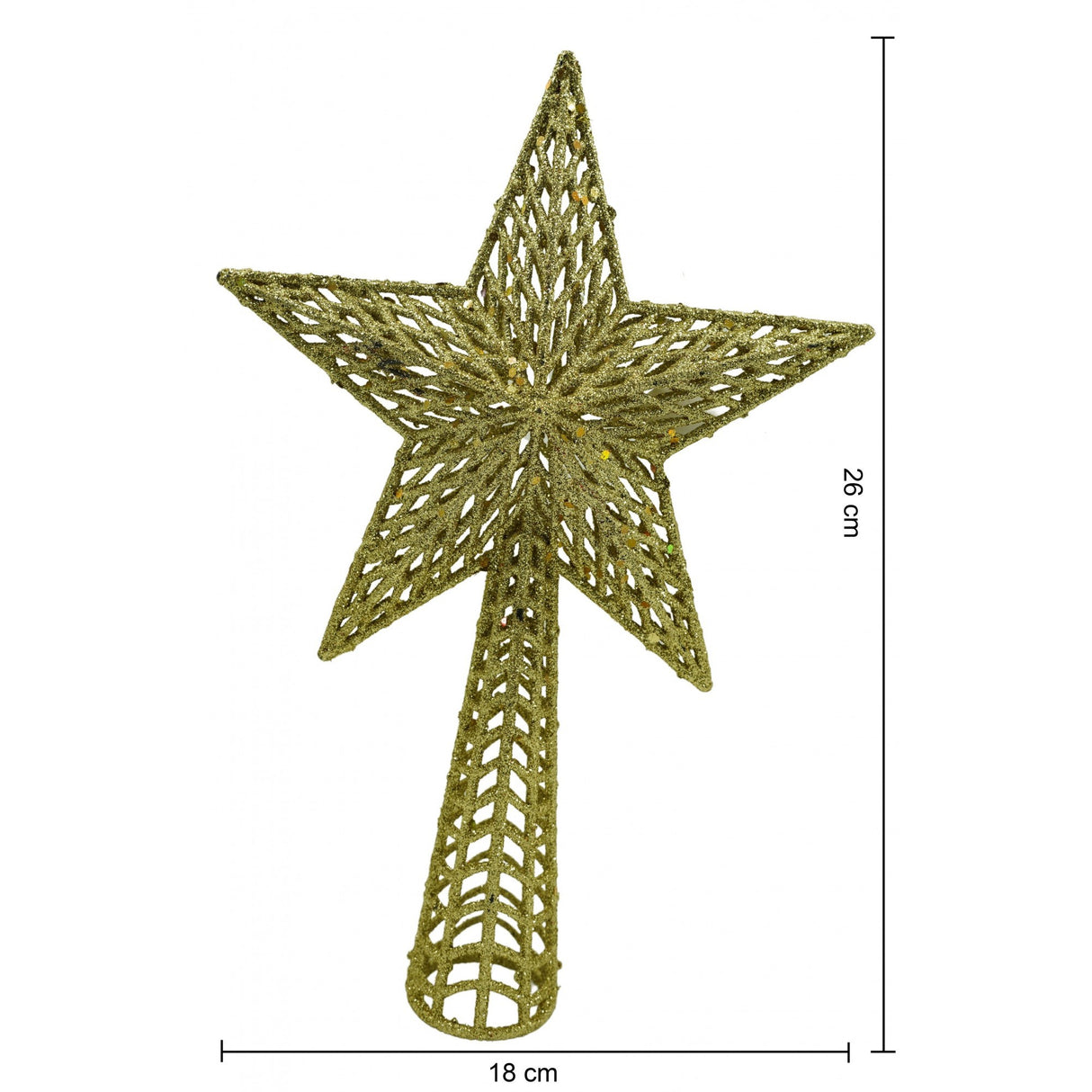 Varf decorativ de brad, Auriu, in forma de Stea, cu model decupat, din Plastic/Metal, 18 cm x 26 cm, Interior/Exterior, Flippy - vivimall.ro