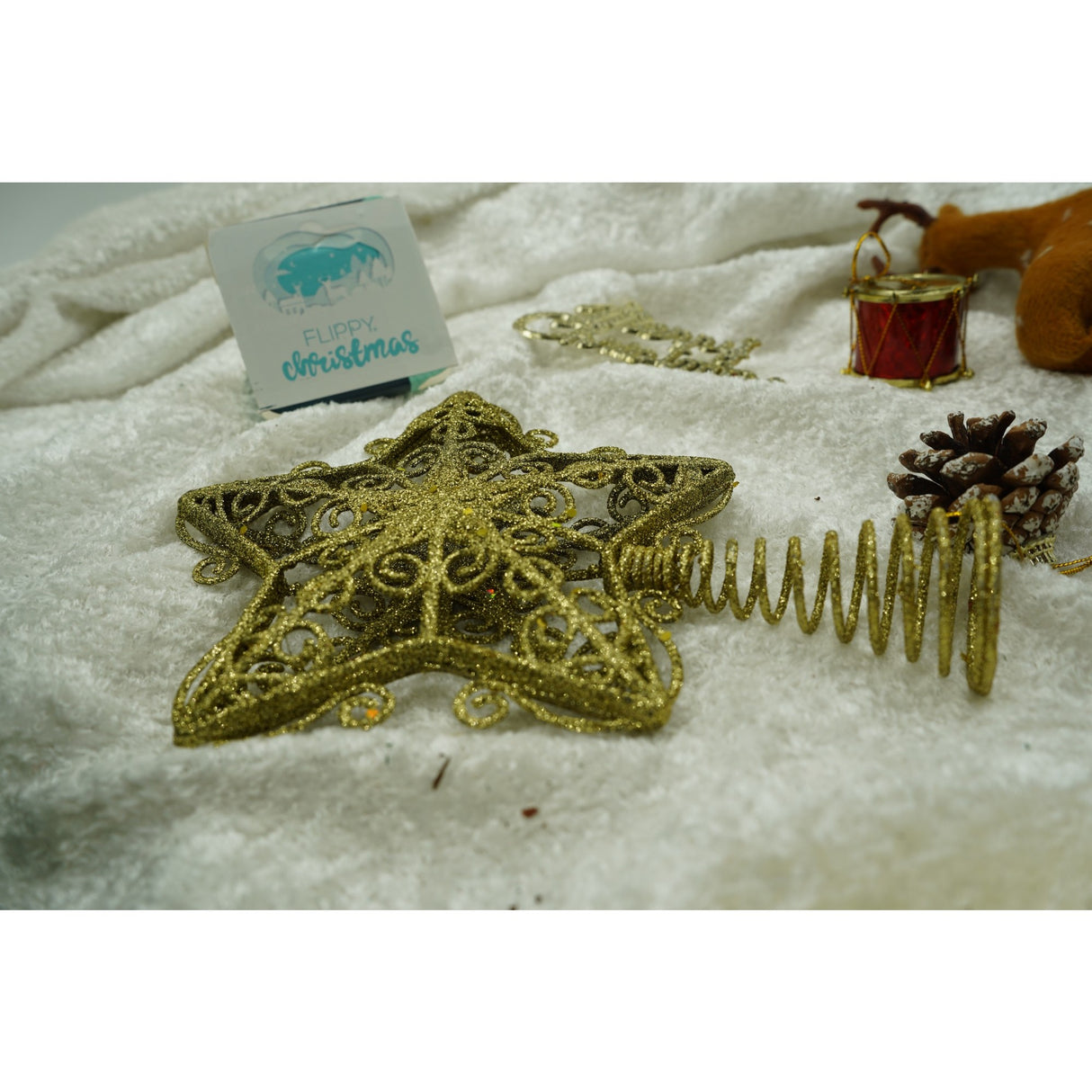 Varf decorativ de brad, Auriu, in forma de Stea, design forjat, din Plastic/Metal, 14.5 cm x 20 cm, Interior/Exterior, Flippy - vivimall.ro