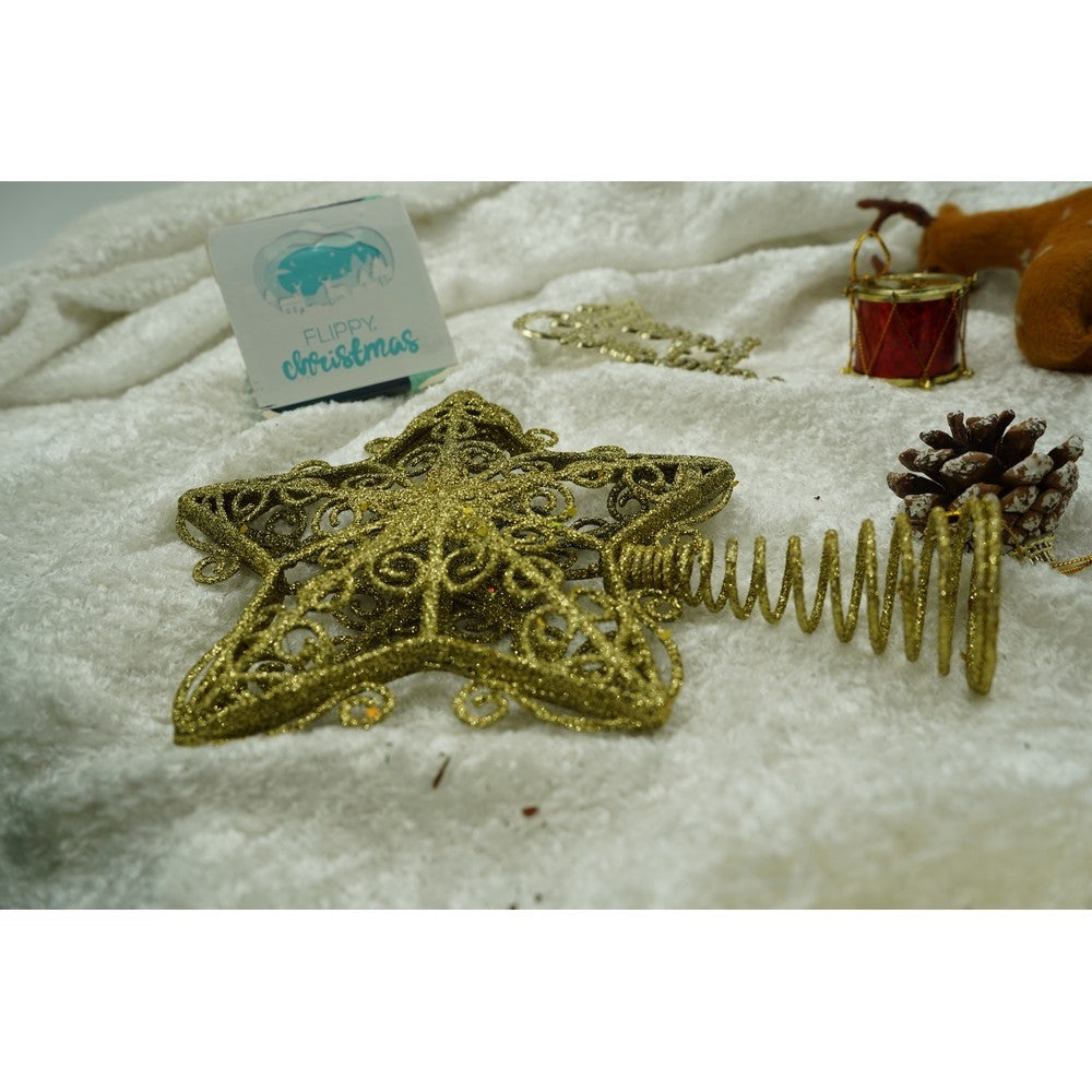 Varf decorativ de brad, Auriu, in forma de Stea, design forjat, din Plastic/Metal, 14.5 cm x 20 cm, Interior/Exterior, Flippy - vivimall.ro