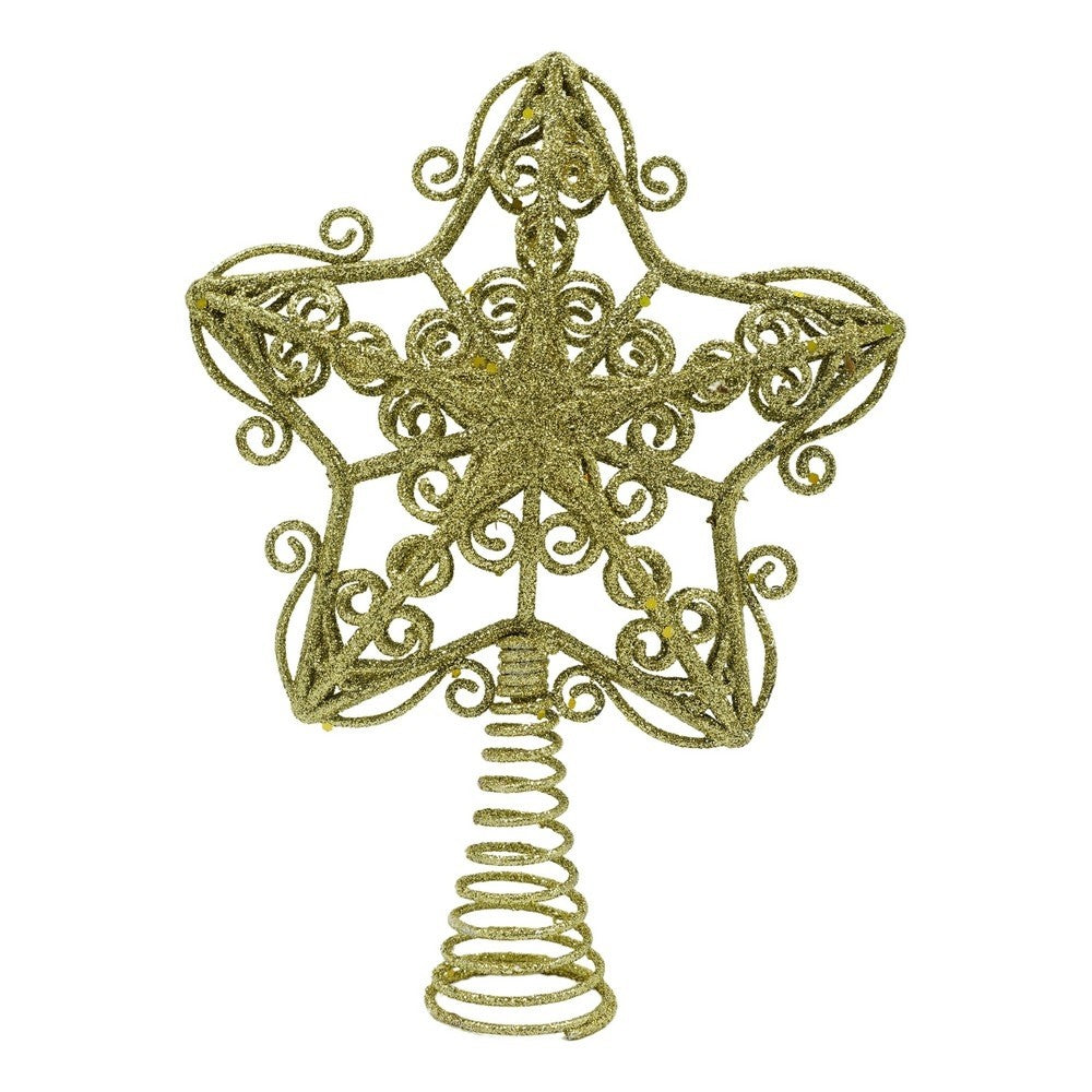 Varf decorativ de brad, Auriu, in forma de Stea, design forjat, din Plastic/Metal, 14.5 cm x 20 cm, Interior/Exterior, Flippy - vivimall.ro