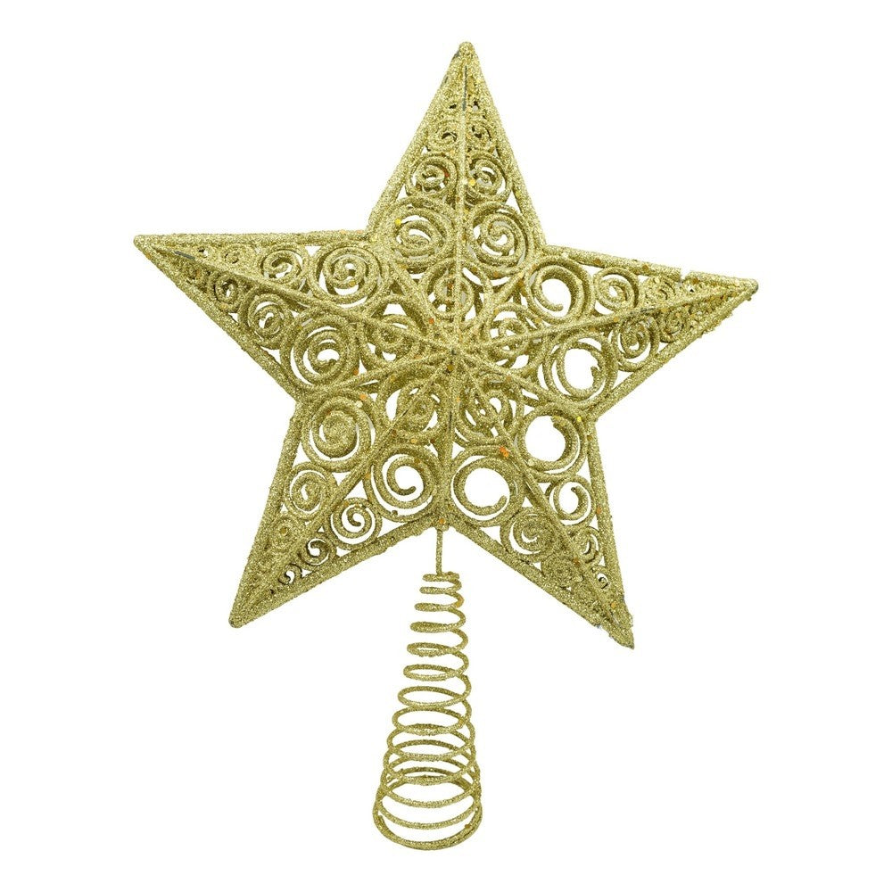 Varf decorativ de brad, Auriu, in forma de Stea, design spiralat, din Plastic/Metal, 29 cm x 38 cm, Interior/Exterior, Flippy - vivimall.ro