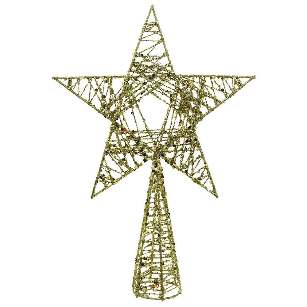 Varf decorativ de brad, Auriu, in forma de Stea, infasurata, din Plastic/Metal, 20 cm x 28 cm, Interior/Exterior, Flippy - vivimall.ro