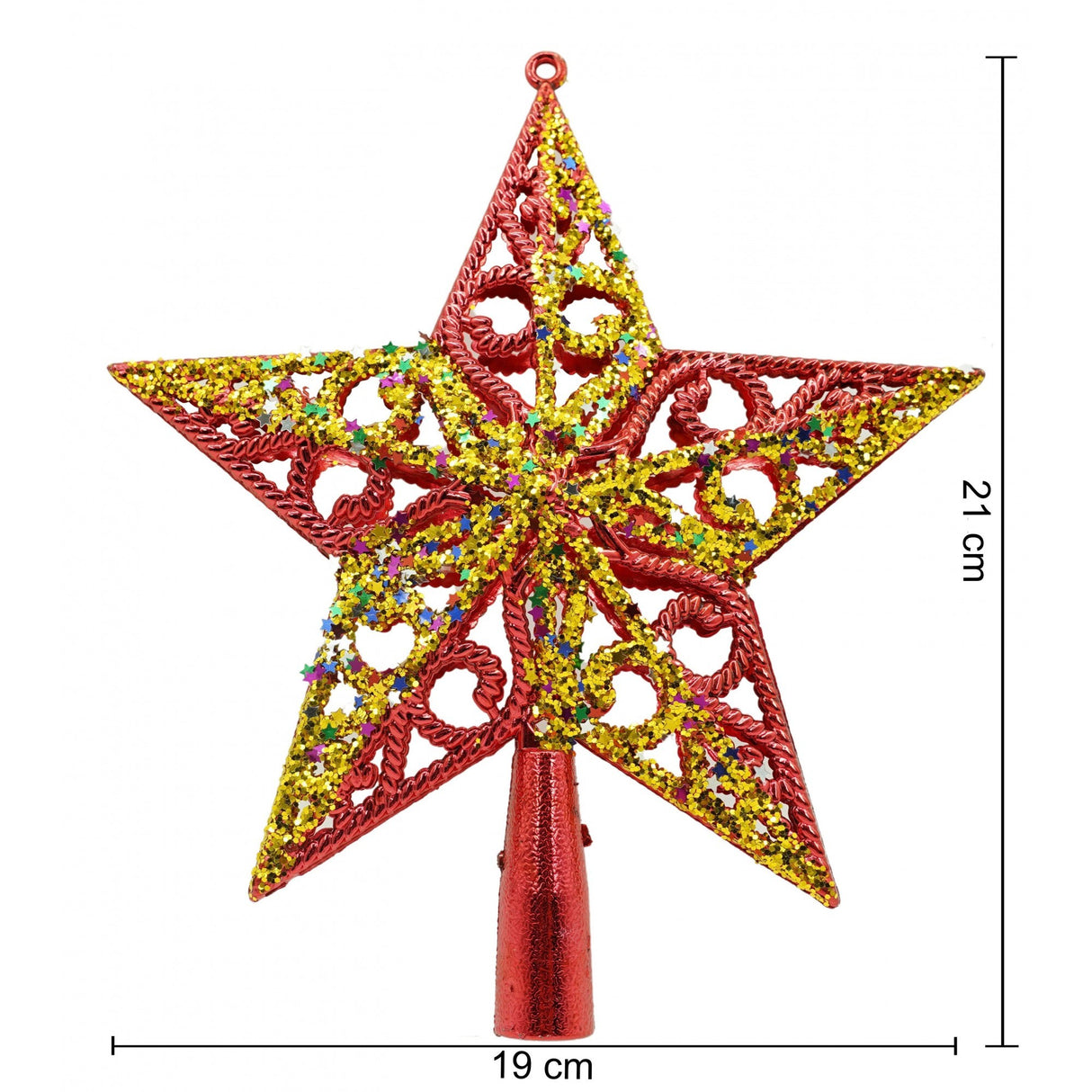 Varf decorativ de brad, Rosu/ Auriu, in forma de Stea, design spiralat, din Plastic, 19 cm x 21 cm, Interior/Exterior, Flippy - vivimall.ro