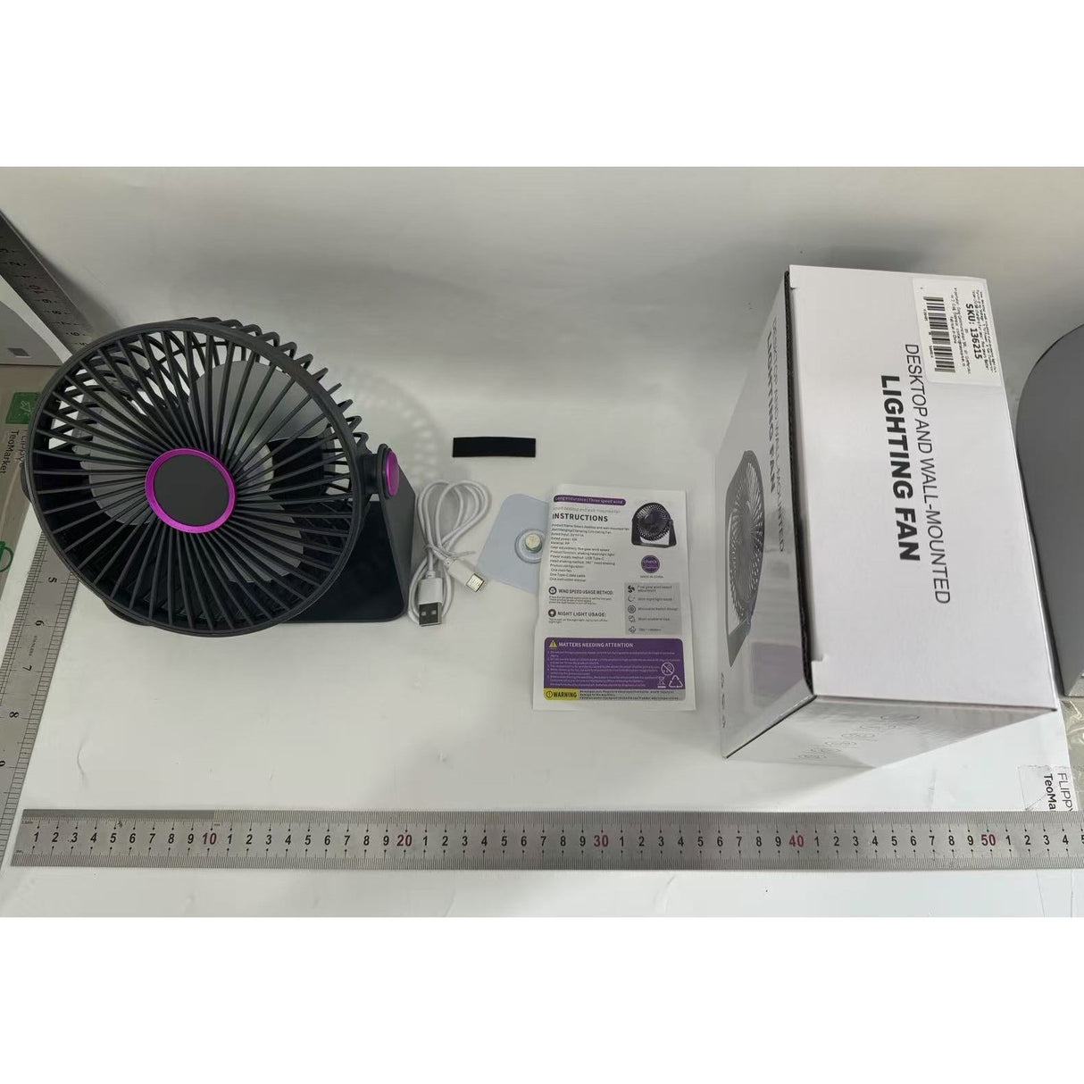 Ventilator 2in1, Vivimall, de Masa/de Perete, Incarcare USB, 3.7 V, 4.5 W, 1200 mAh, 17.5 x 17 x 7.6 cm, Albastru Fumuriu