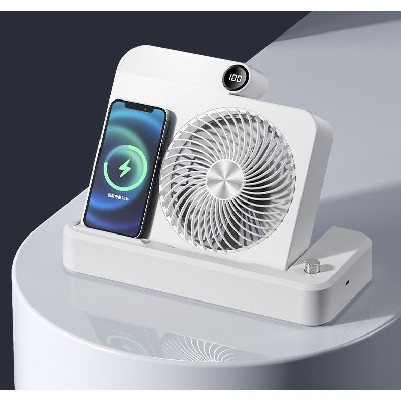 Ventilator 2in1, Flippy, Functie Incarcare Telefon Wireless, 100 Trepte de Viteza, 2400 mAh, 5V, 2A, 25 x 16.5 x 24 cm, Alb - vivimall.ro