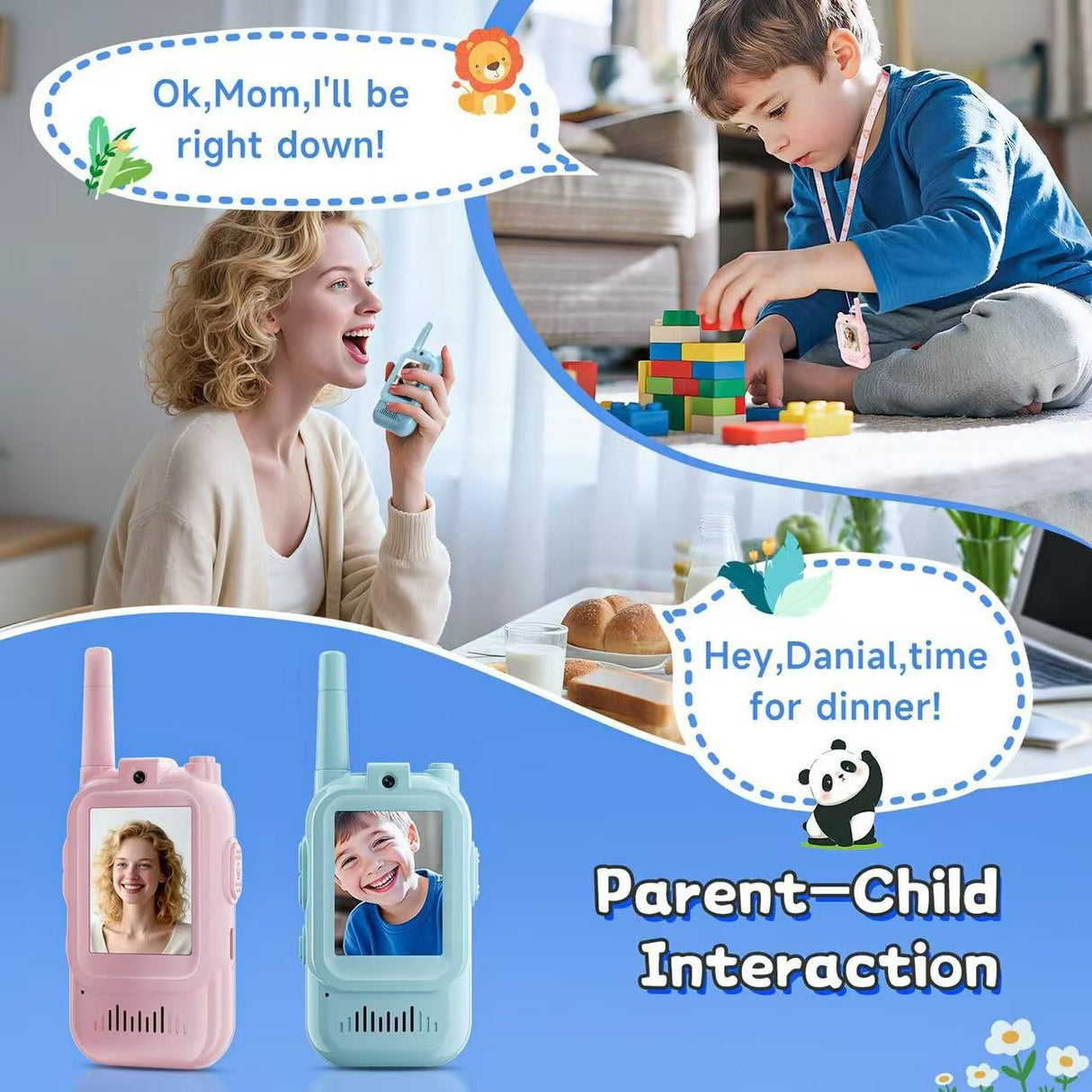 Set 2 Walkie-Talkie pentru Copii, Vivimall, Roz si Albastru, Text in Engleza - vivimall.ro