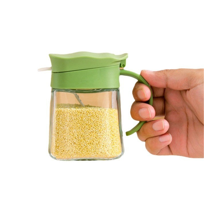 Recipient Condimente, Vivimall, din Stilca, 180 ml, cu Maner si Lingurita, 11.3 x 8.2 cm, Capac Ondulat, Verde - vivimall.ro