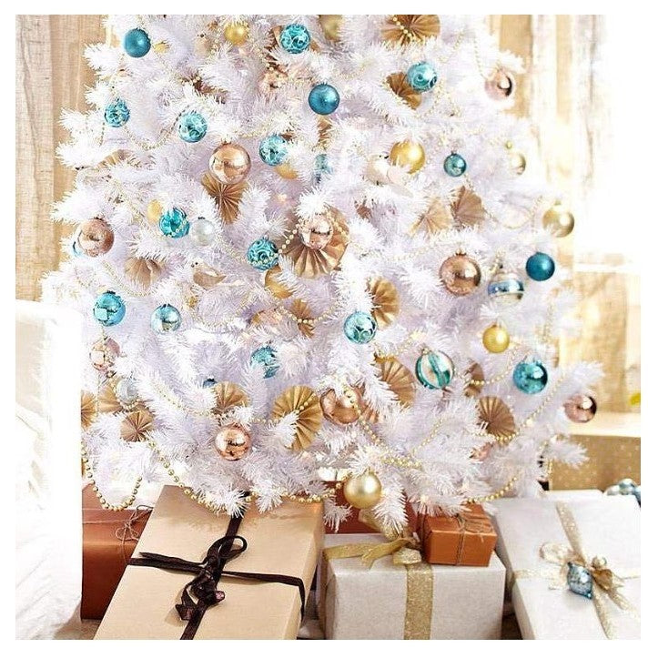 Brad de Craciun artificial cu suport inclus Vivimall, 120 cm, 240 ramuri/varfuri, material plastic, suport clasic, fara iluminare, utilizat pentru interior/exterior, alb