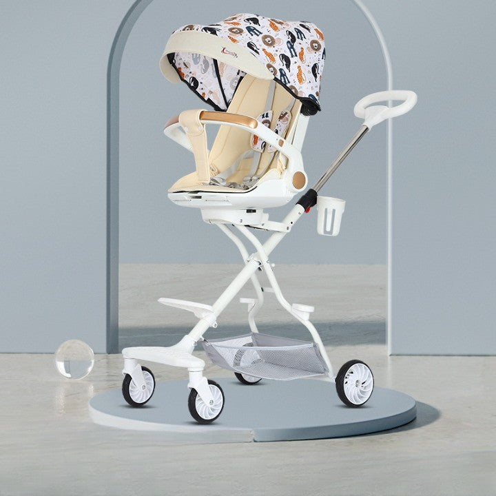 Carucior Sport Vivimall 3in1, 6-36 Luni, Reversibil, Pliabil, Tavita pentru Masa, Pozitie de Somn, Centura de Siguranta, Roti 360, Suport Pahar, Copertina pentru Soare, 32x63x95cm, Crem Model Jungla