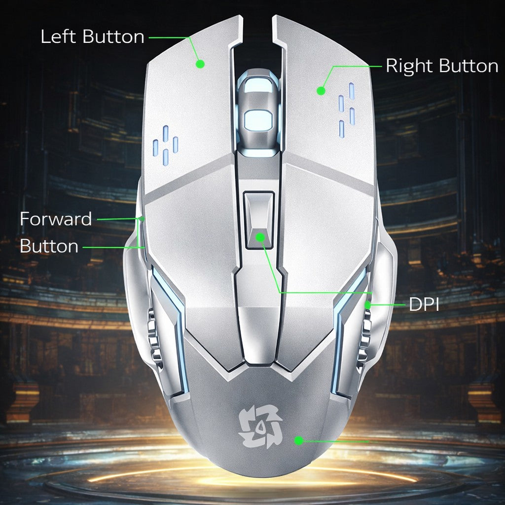 Mouse Flippy gri, vedere de sus, design simetric ergonomic cu finisaj mat modern