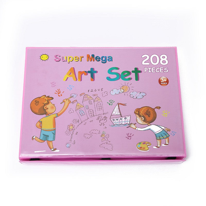 Set 208 Piese, Complet pentru Pictura si Desen, Vivimall, Tip Servieta, 3-12 Ani, 32 x 27 x 5 cm, Roz - vivimall.ro