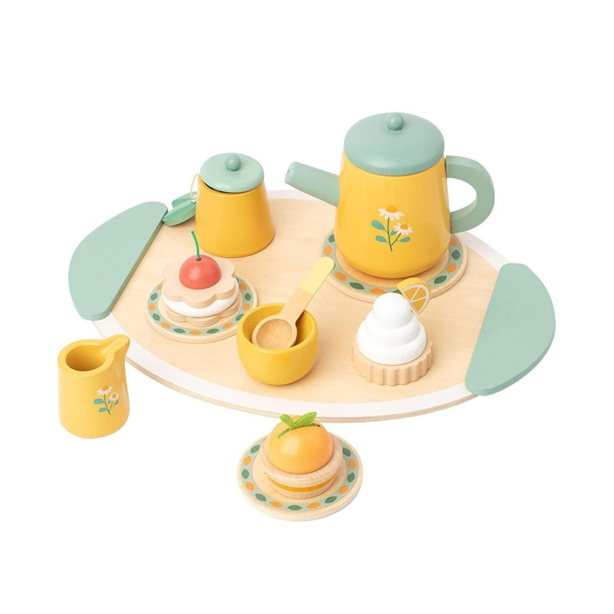 Set jucărie din lemn Flippy Royal Tea cu Margarete, vedere frontală completă cu toate accesoriile incluse