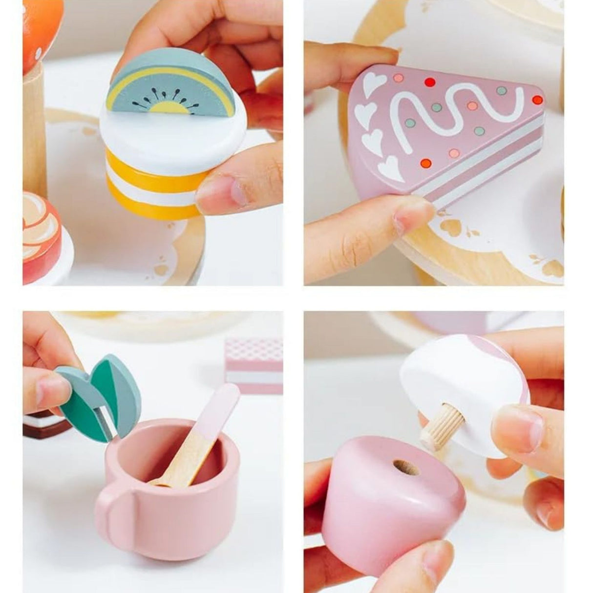 Jucarie Educativa Montessori din Lemn, Flippy, Set de Joaca Interactiv, Model Etajera cu 3 Niveluri pentru Deserturi si Prajituri, Dezvolta Motricitatea si Imaginatia, 3ani+, Multicolor - vivimall.ro