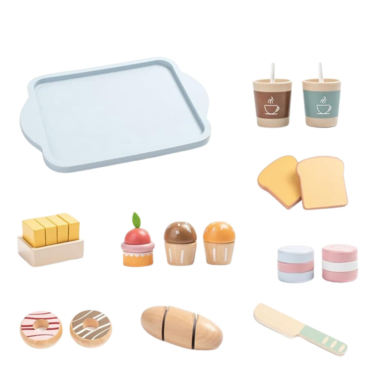 Jucarie Educativa Montessori din Lemn, Flippy, Set de Mic Dejun Interactiv cu Tava si 15+ Accesorii, Prajituri cu Scai, Dezvolta Motricitatea si Dexteritatea, 3ani+, Multicolor - vivimall.ro