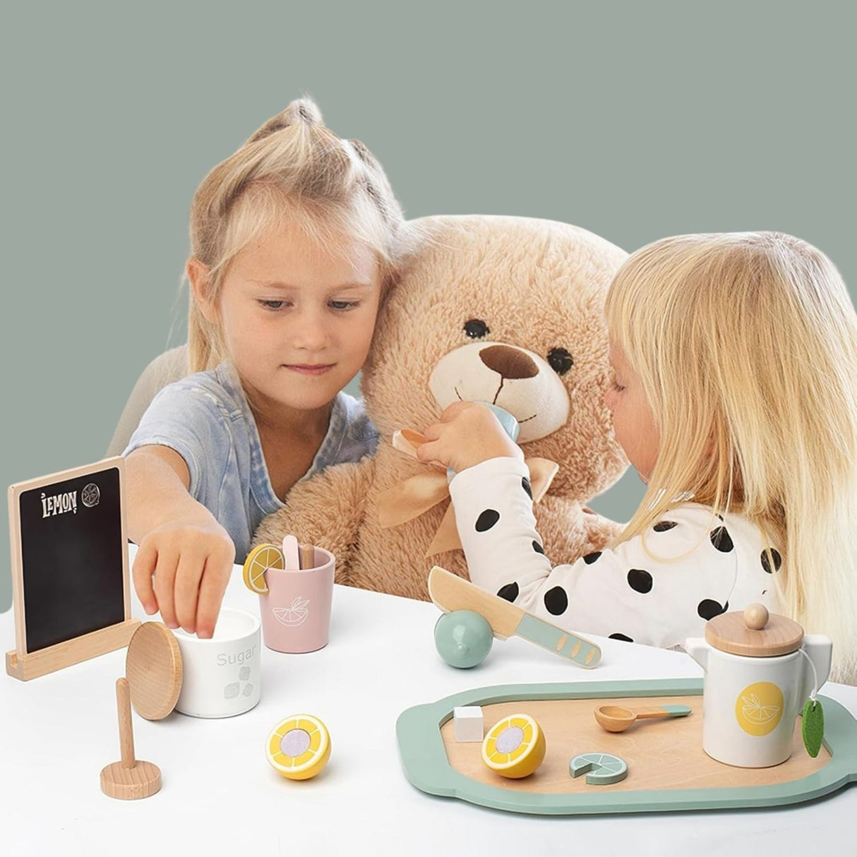 Jucărie educativă Montessori Flippy Lemon Tea, accesorii de bucătărie din lemn non-toxic, design scandinav