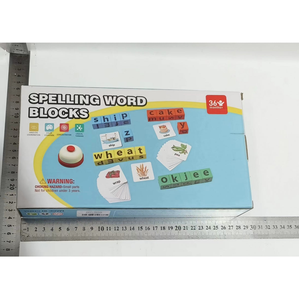 Joc cu Blocuri din Lemn, Flippy, Formare Cuvinte, Cartonase cu Obiecte si Animale, Clopotel, Joc pentru 4 Persoane, 3 Ani+, 28x15.5x5 cm, Multicolor