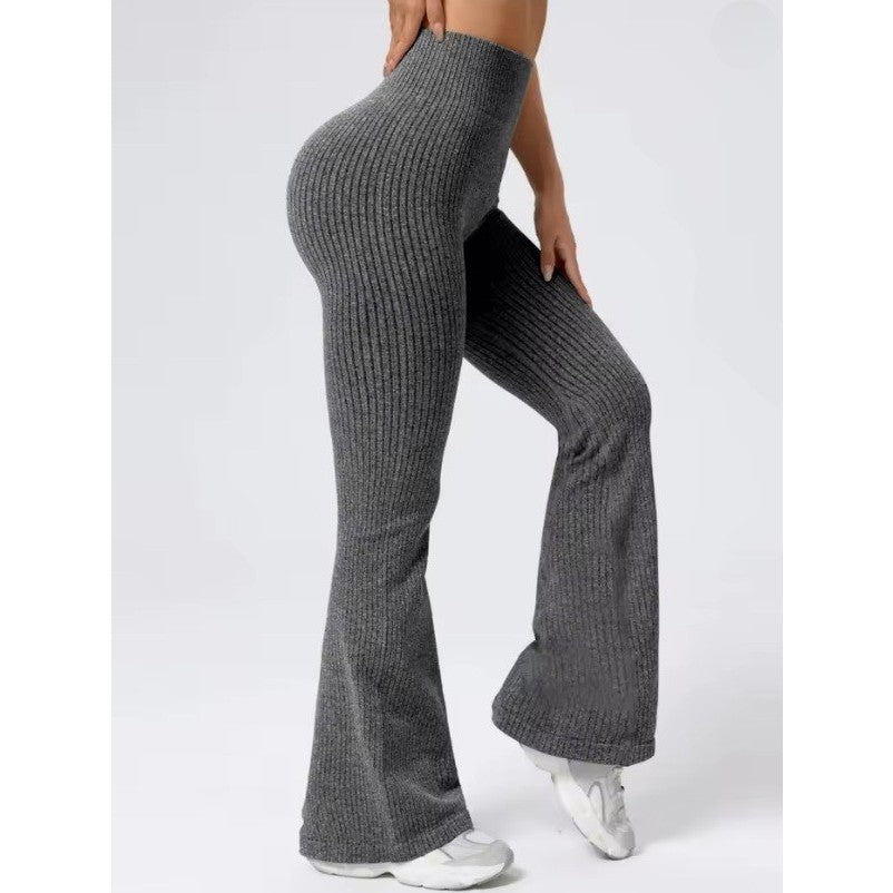 Detaliu talie înaltă fără cusături pantaloni sport damă gri închis Vivimall, mărimea M