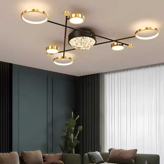 Lustra Led Cu Telecomanda Si Cristal Misel, 7 Elemente, Lumina Rece/Calda/Neutra, Dimabila - vivimall.ro