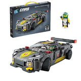 Set de Constructie Masina de Curse, Vivimall, 14.4x5.6x4.5 cm, 341 de Piese, Masina Sport cu Pilot, 6 ani, Gri - vivimall.ro