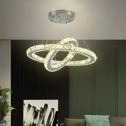 Lustra Led Cu Telecomanda Si Cristal Prism Luminis, 2 Cercuri, Lumina Rece/Calda/Neutra, Dimabila - vivimall.ro