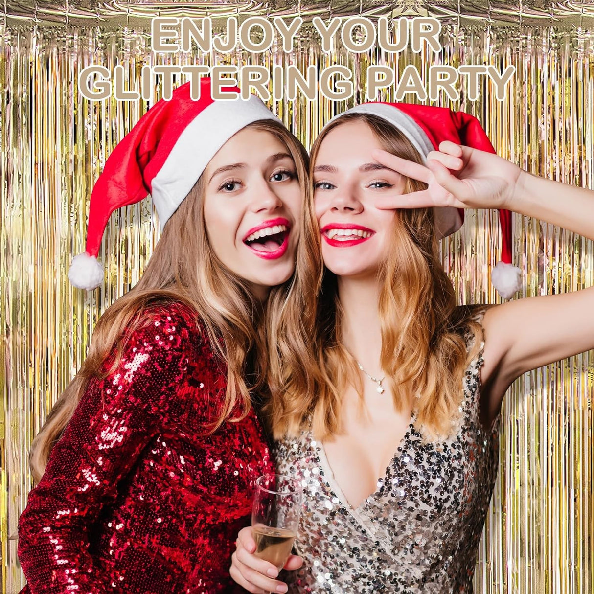 Perdea Franjurata, Vivimall, Model Decor Petrecere, pentru Fundal de Poze, Amenajare Colorata a Petrecerii, Dimensiune 100x200 cm, Gold Sampanie