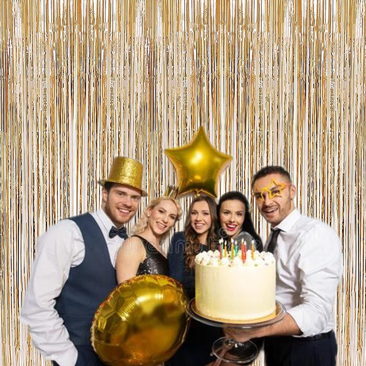 Perdea Franjurata, Vivimall, Model Decor Petrecere, pentru Fundal de Poze, Amenajare Colorata a Petrecerii, Dimensiune 100x200 cm, Gold Sampanie