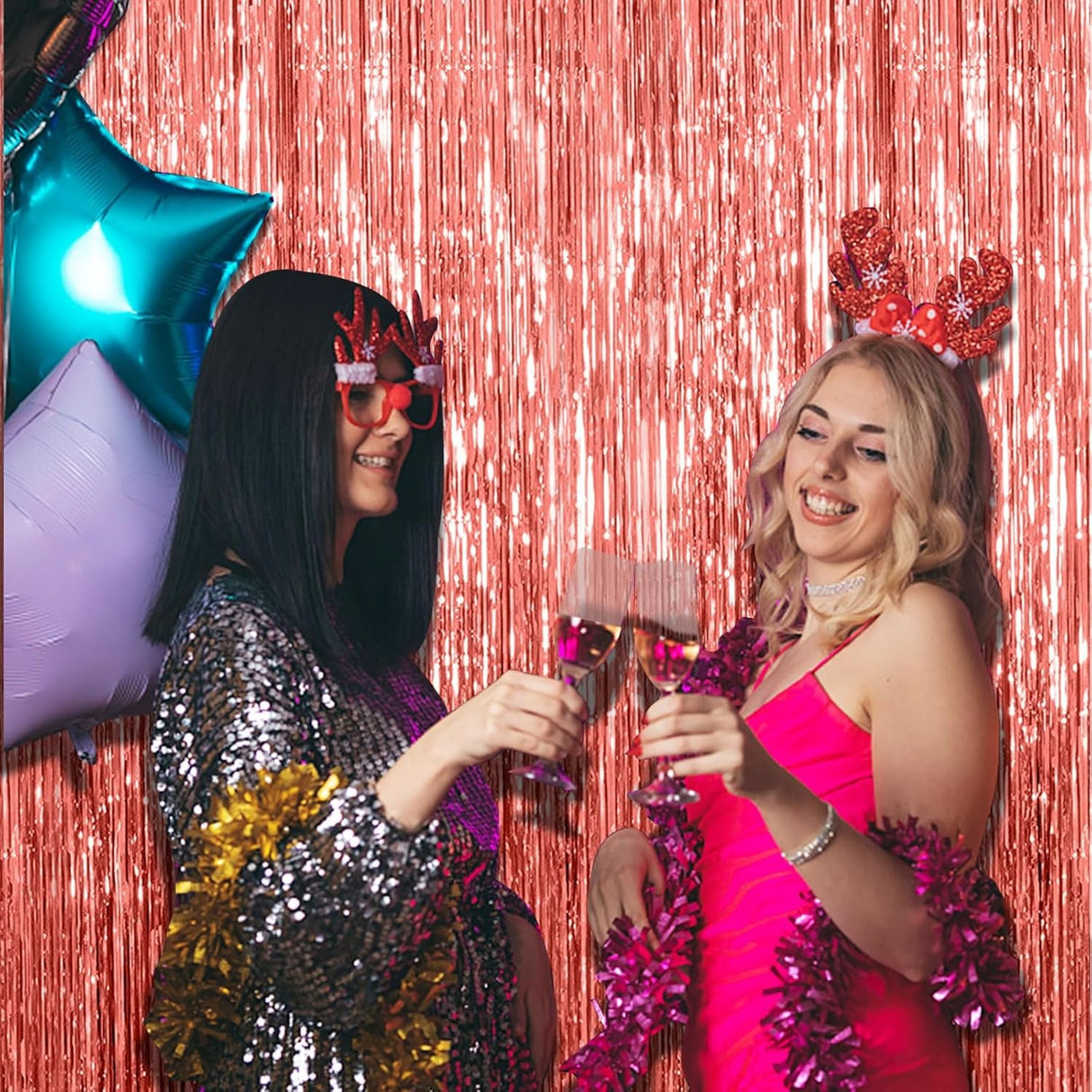 Perdea Franjurata, Vivimall, Model Decor Petrecere, pentru Fundal de Poze, Amenajare Colorata a Petrecerii, Dimensiune 100x200 cm, Rose Gold