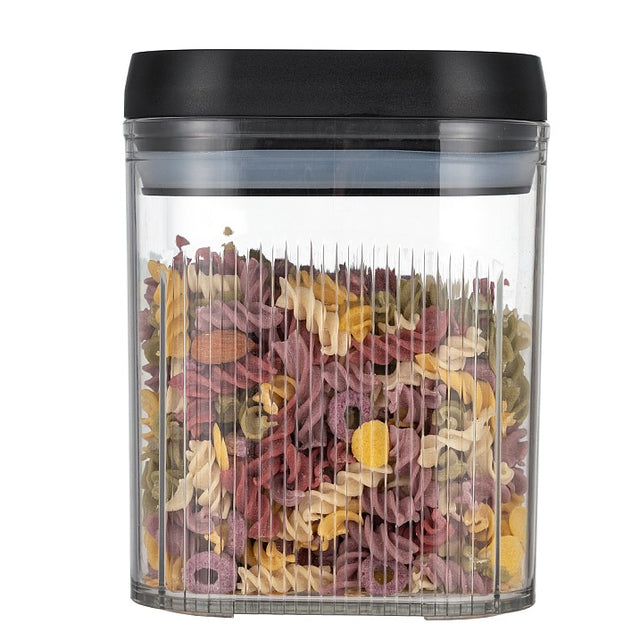 Cutie De Depozitare Alimente, Tip Container, 1.3L, Recipiente Pentru Cereale In Bucatarie, Transparente Cu Capac Negru - vivimall.ro