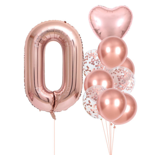 Set 10 Baloane Folie Si Latex, Tematica Aniversare, Baloane Latex 25Cm, Figurina Inimioara 45 Cm, Cifra 0 De 81 Cm, Ambalaj Individual, Pai Inclus, Umflare Cu Aer Sau Heliu, Pal - vivimall.ro