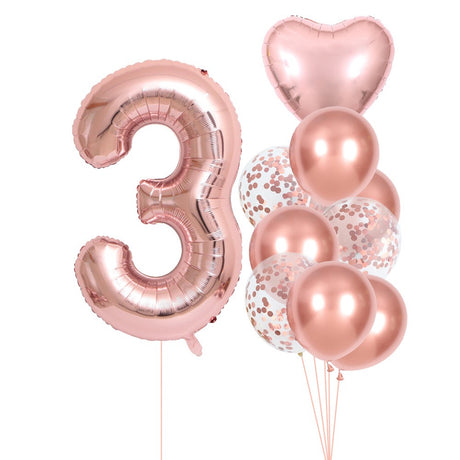Set 10 Baloane Folie Si Latex, Tematica Aniversare, Baloane Latex 25Cm, Figurina Inimioara 45 Cm, Cifra 3 De 81 Cm, Ambalaj Individual, Pai Inclus, Umflare Cu Aer Sau Heliu, Pal - vivimall.ro