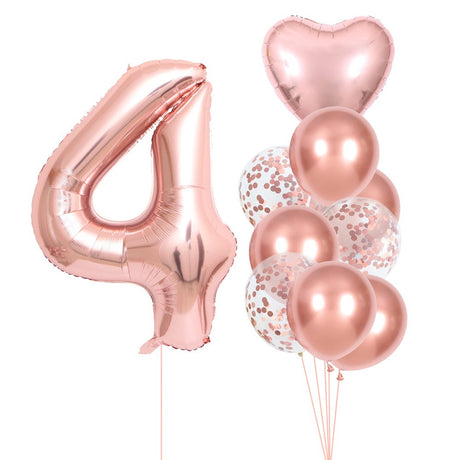 Set 10 Baloane Folie Si Latex, Tematica Aniversare, Baloane Latex 25Cm, Figurina Inimioara 45 Cm, Cifra 4 De 81 Cm, Ambalaj Individual, Pai Inclus, Umflare Cu Aer Sau Heliu, Pal - vivimall.ro