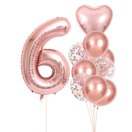 Set 10 Baloane Folie Si Latex, Tematica Aniversare, Baloane Latex 25Cm, Figurina Inimioara 45 Cm, Cifra 6 De 81 Cm, Ambalaj Individual, Pai Inclus, Umflare Cu Aer Sau Heliu, Pal - vivimall.ro