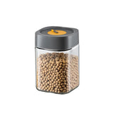 Borcan Alimentar din sticla cu Capac Vid, Vivimall, 1000 ml, Inchidere Ermetica pentru Orice Tip de Produse, Design Patrat, 10 x 10 x 15.5 cm, Transparenta cu Capac Gri - vivimall.ro