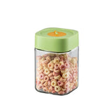 Borcan Alimentar din sticla cu Capac Vid, Vivimall, 1000 ml, Inchidere Ermetica pentru Orice Tip de Produse, Design Patrat, 10 x 10 x 15.5 cm, Transparenta cu Capac Verde - vivimall.ro