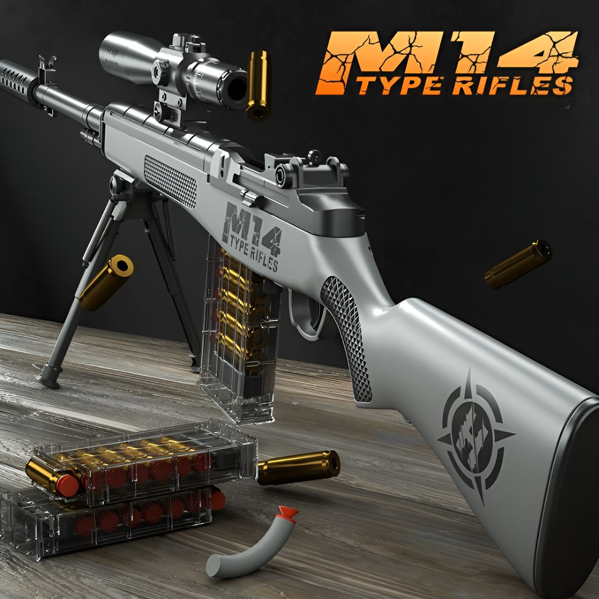 Pusca De Jucarie M14 Ultrarealista, Manuala, Cu Luneta, 20 De Proiectile Din Spuma Moale, 5 Cartuse, 100 Cm, 8 Ani+ - vivimall.ro