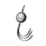 Cablu Retractabil 3in 1 pentru Telefon, Flippy, Cablu de incarcare rapida 100W, stil Mecha, potrivit pentru Auto, Universal 1.2M, Negru - vivimall.ro