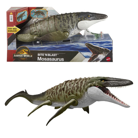JURASSIC WORLD REBIRTH BITE N BLAST DINOZAUR MOSASAURUS INTERACTIV CU MISCARI SI FUNCTIE SPECIALA 50CM