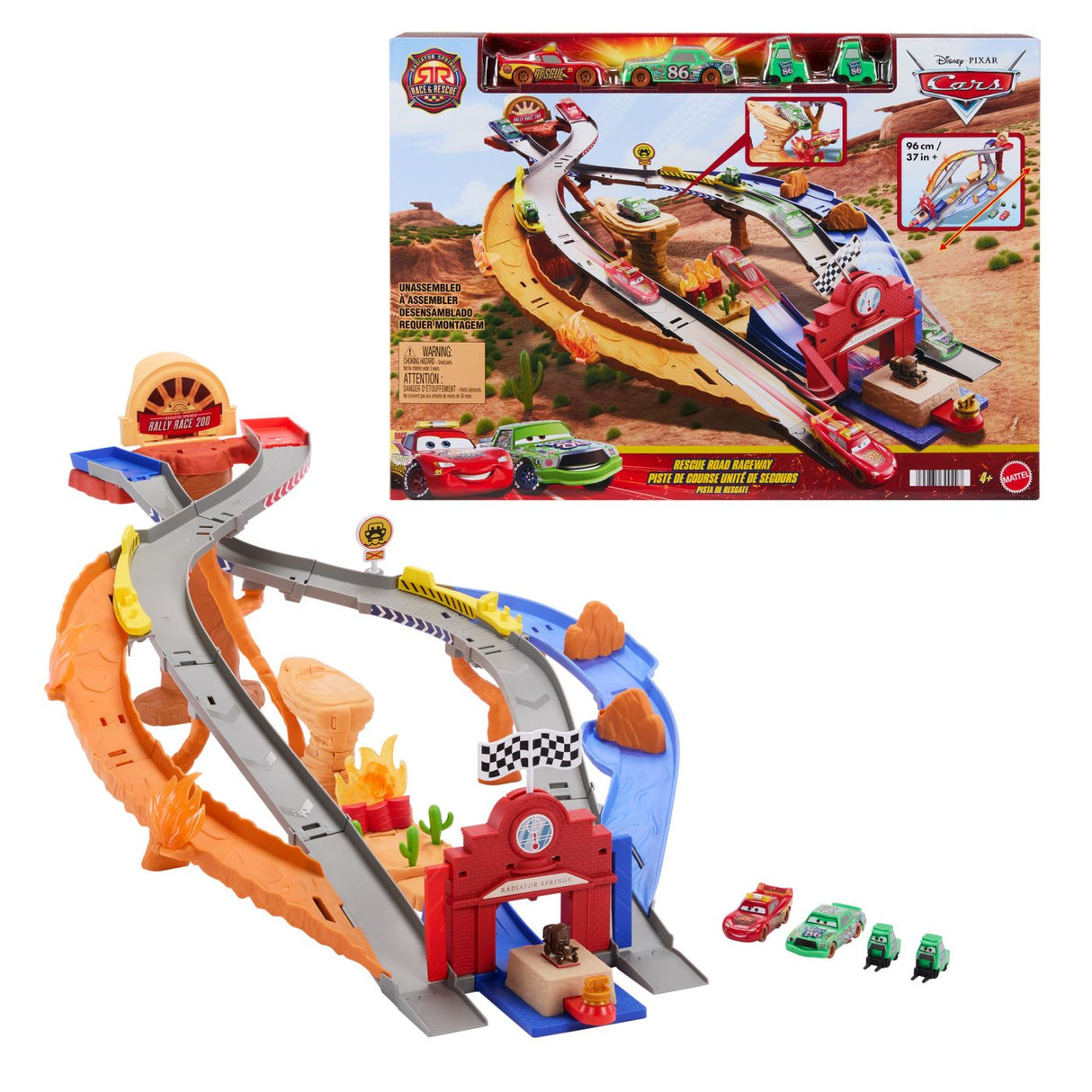 CARS RACE AND RESCUE SET DE JOACA CURCUIT DE SALVARE SI 3 MASINUTE METALICE
