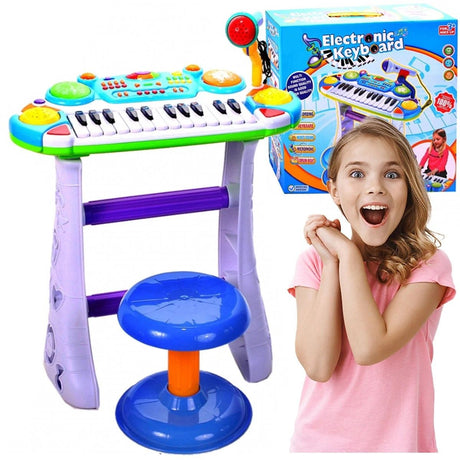 INSTRUMENT MUZICAL PIANINA ELECTRONICA MALPLAY CU SCAUN SI MICROFON 45 CM INALTIME ALBASTRU