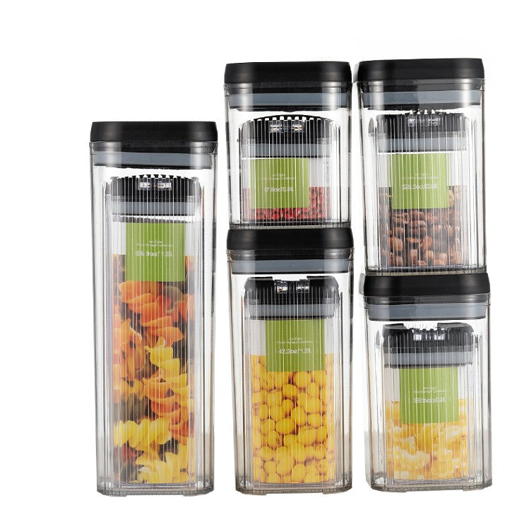Cutii De Depozitare Alimente, Set Din 10 Cutii De Tip Container, Recipiente Pentru Cereale In Bucatarie, Transparente Cu Capac Negru - vivimall.ro