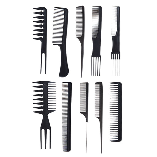 Set piepteni profesionali pentru coafat, Flippy, 10 bucati, PP + Otel inoxidabil, 18,5–22 cm, Rezistenti la caldura, Negru - vivimall.ro