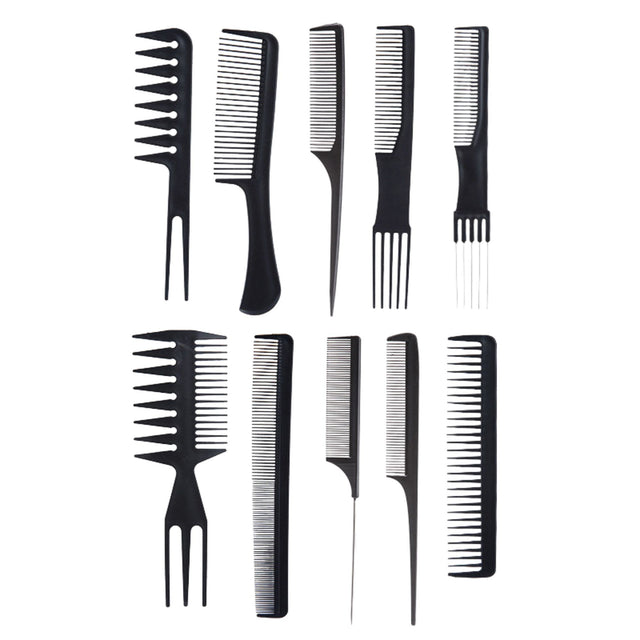 Set piepteni profesionali pentru coafat, Flippy, 10 bucati, PP + Otel inoxidabil, 18,5–22 cm, Rezistenti la caldura, Negru - vivimall.ro