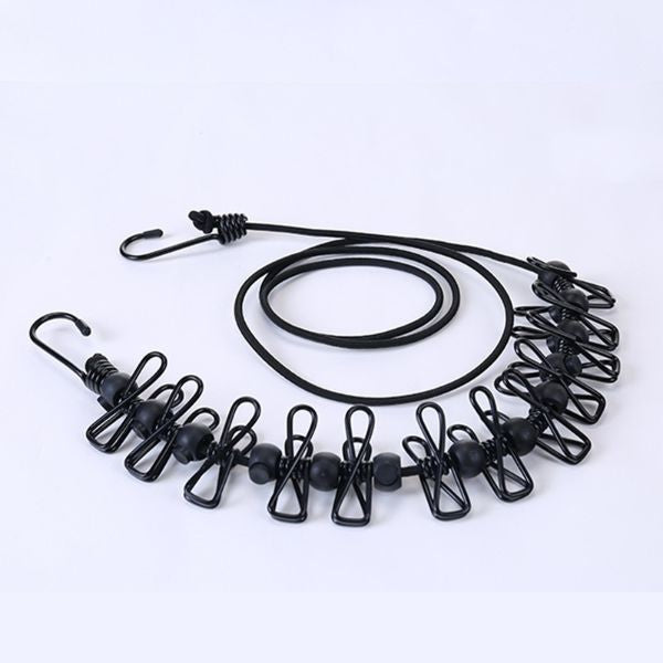 Sfoara Pentru Uscarea Hainelor, Portabila, 12 Clips-Uri Incluse, 180 Cm, Pp Cablu De Otel, Negru - vivimall.ro
