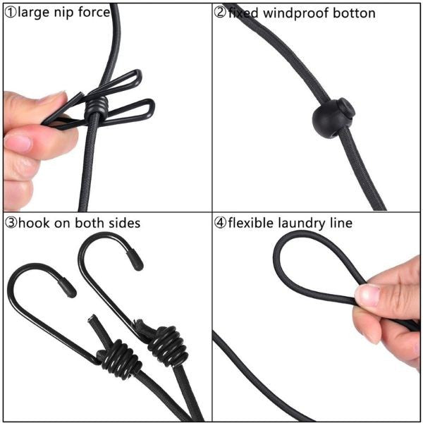 Sfoara Pentru Uscarea Hainelor, Portabila, 12 Clips-Uri Incluse, 180 Cm, Pp Cablu De Otel, Negru - vivimall.ro