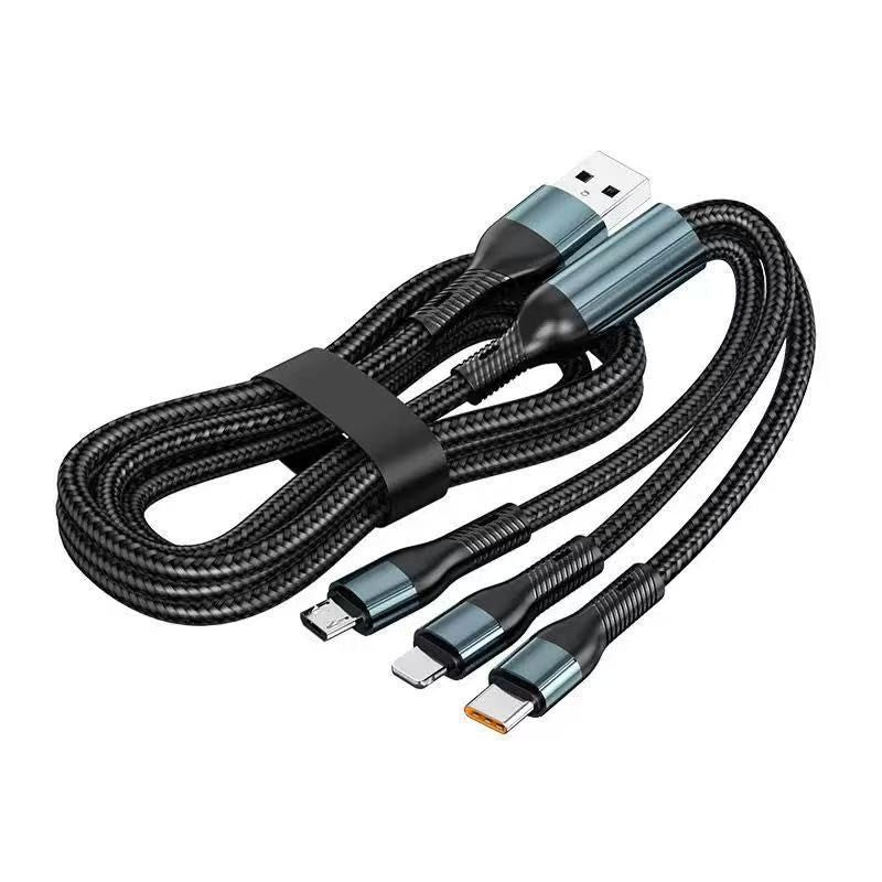 Cablu Multifunctional de Incarcare pentru Telefon 3in 1, Flippy, Cablu de incarcare rapida 120W, potrivit pentru Auto, Universal pentru Android si iOS, 1.2M, Negru - vivimall.ro