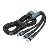 Cablu Multifunctional de Incarcare pentru Telefon 3in 1, Flippy, Cablu de incarcare rapida 120W, potrivit pentru Auto, Universal pentru Android si iOS, 1.2M, Negru - vivimall.ro