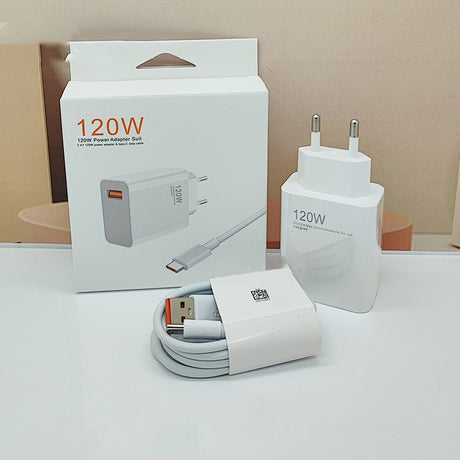 Incarcator Retea Super Charge pentru Telefon, Flippy, 120W Standard UE, Port USB-B cu Cablu TYPE-C de 1m Inclus, Alb - vivimall.ro